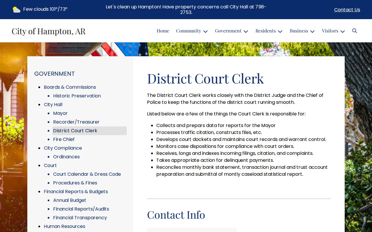 Hampton clerk duties for Calhoun County bench warrant search
