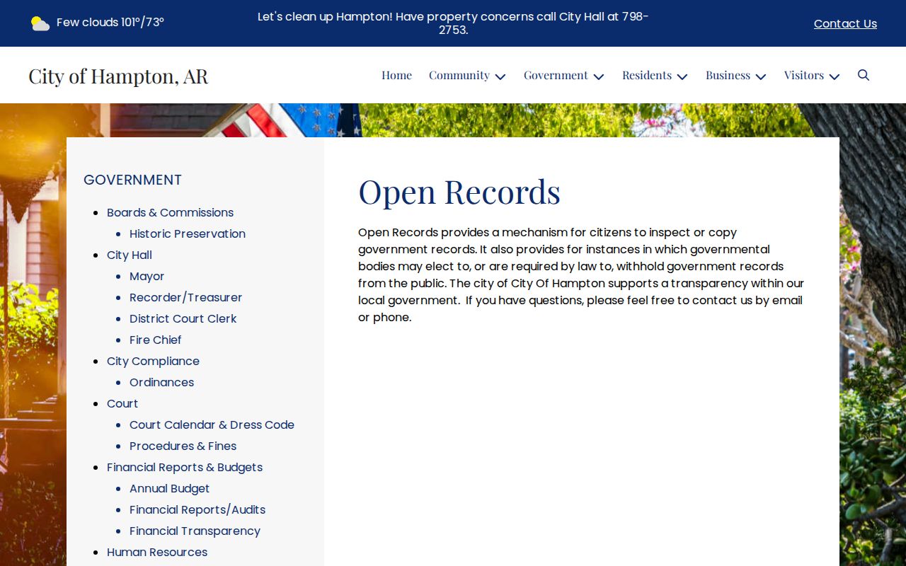 Official Hampton open-records explanation for city warrant-record requests