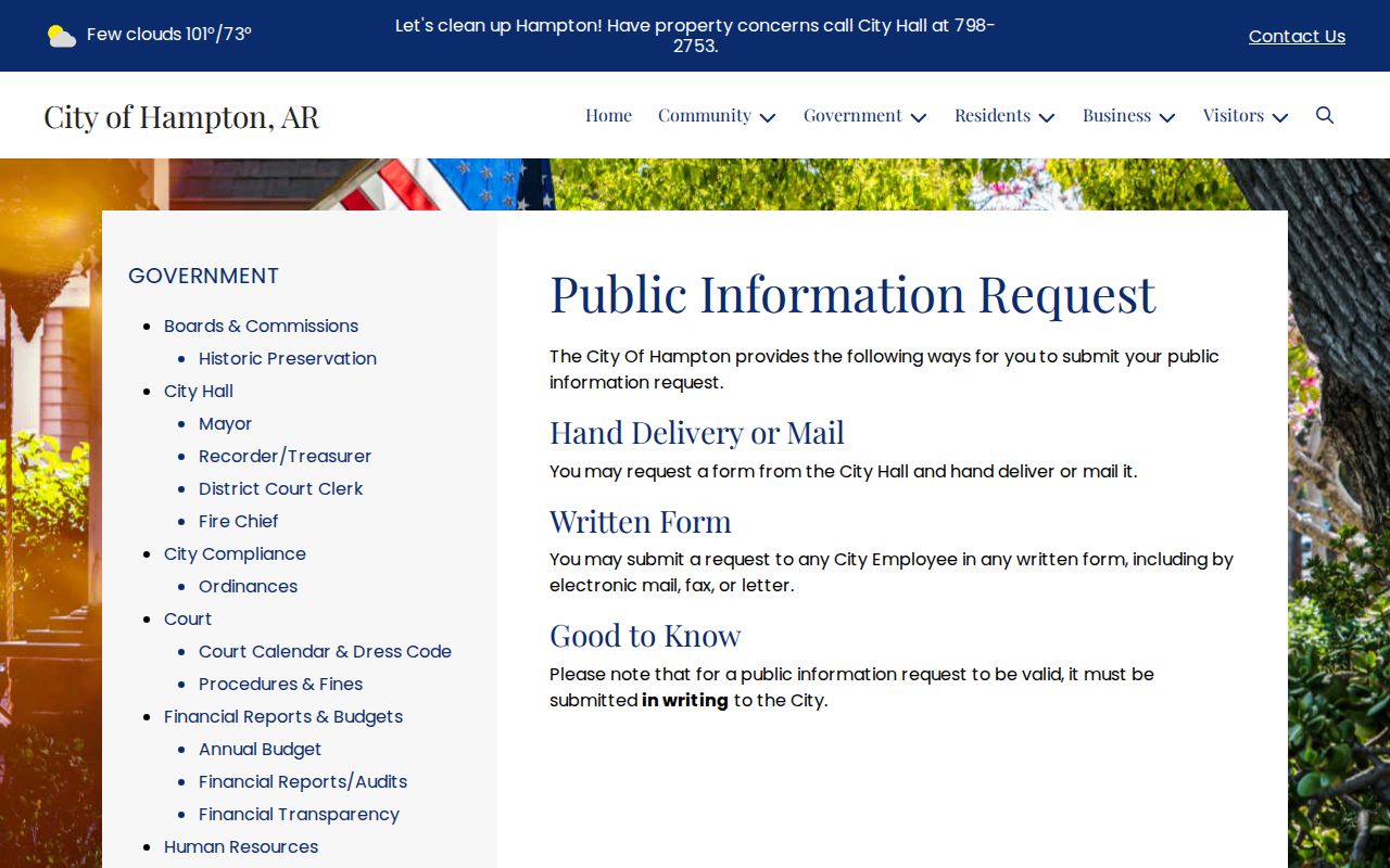 Hampton public information request instructions for warrant-related city records