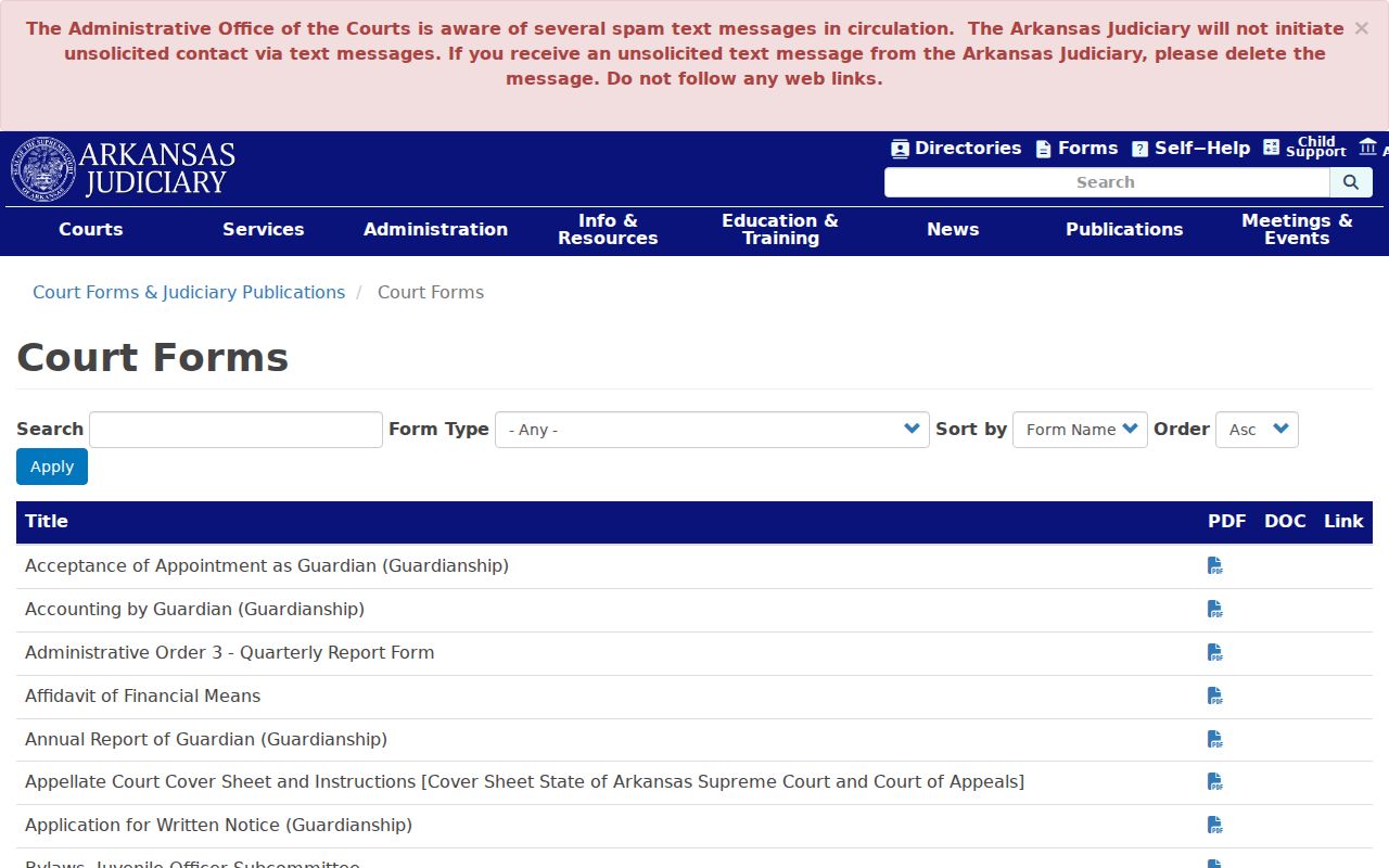 Calhoun County arrest warrant and summons form listing